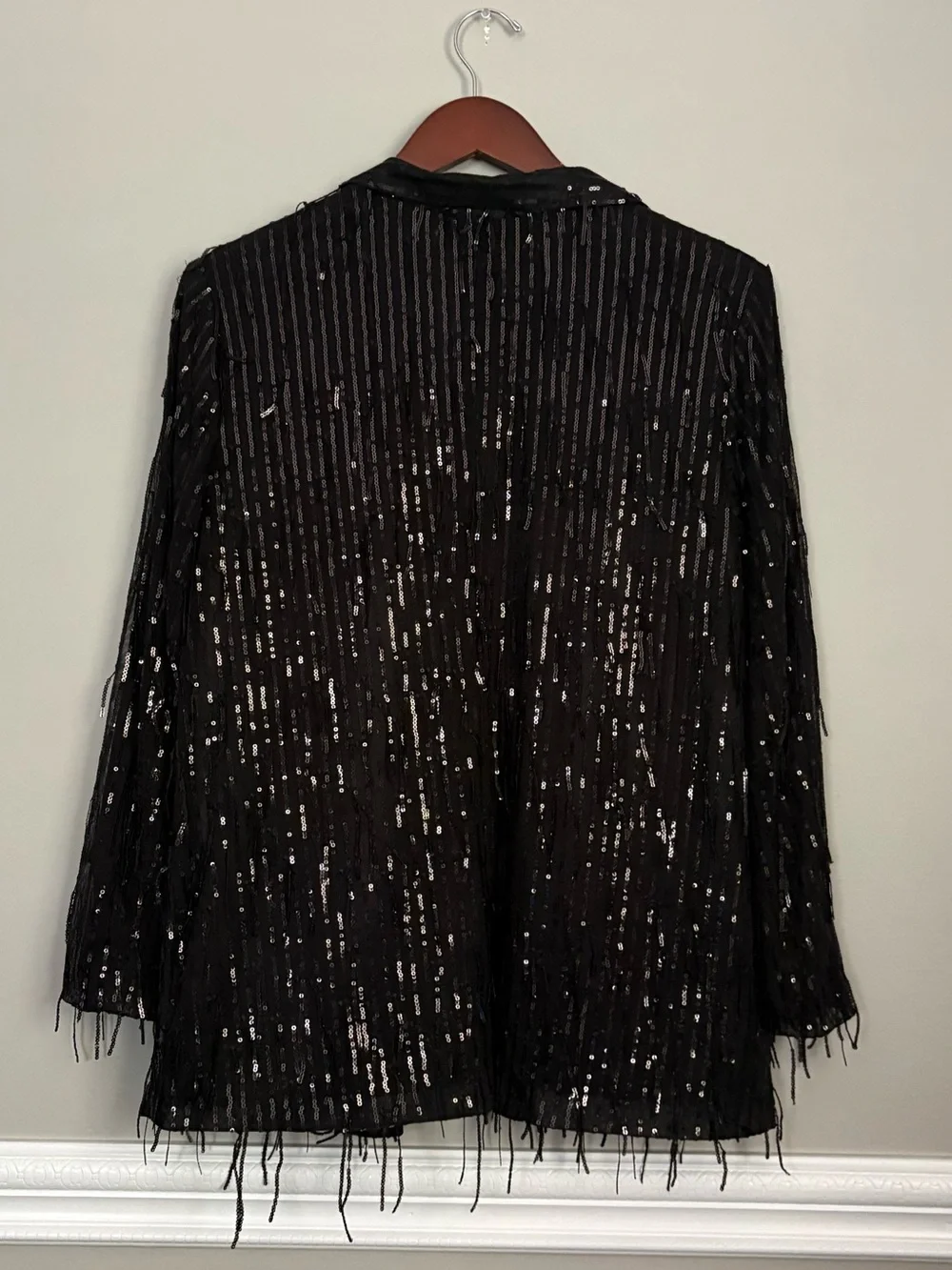 Nanette Nanette Lepore Black Sequin Fringe Blazer Jacket M Statement Party